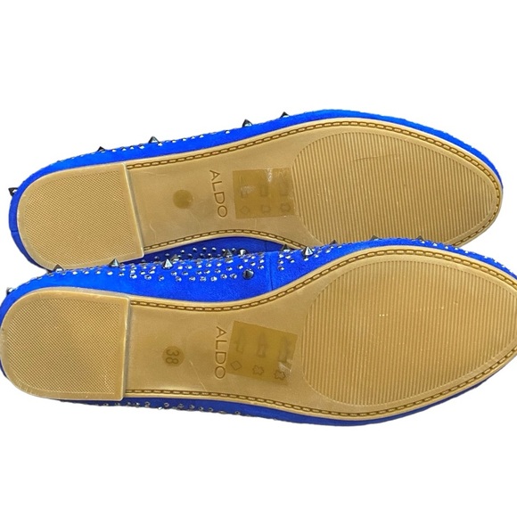 Aldo Leather Blue Silver Studded Ballet Flats New With Tags Size 38 or 7.5 to 8 - Picture 4 of 12